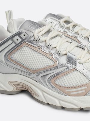 grey metallic runner trainers for women tommy jeans