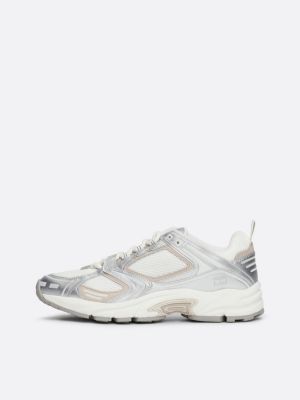 white metallic runner trainers for women tommy jeans