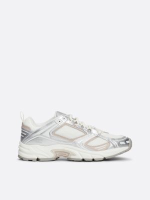 white metallic runner trainers for women tommy jeans