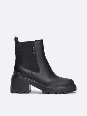 bottines chelsea en cuir crantées talon carré noir pour femmes tommy jeans