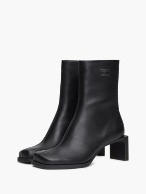 black leather square toe ankle boots for women tommy jeans