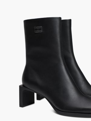 black leather square toe ankle boots for women tommy jeans