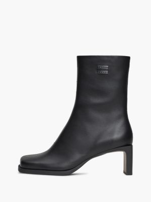 black leather square toe ankle boots for women tommy jeans