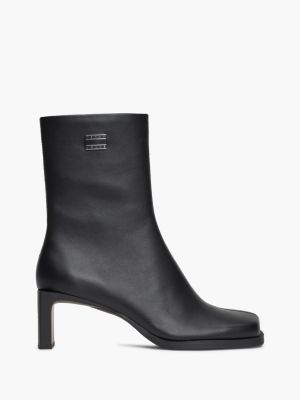 black leather square toe ankle boots for women tommy jeans