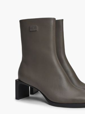 grey leather square toe ankle boots for women tommy jeans