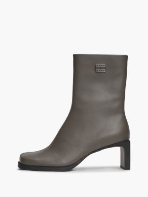 grey leather square toe ankle boots for women tommy jeans