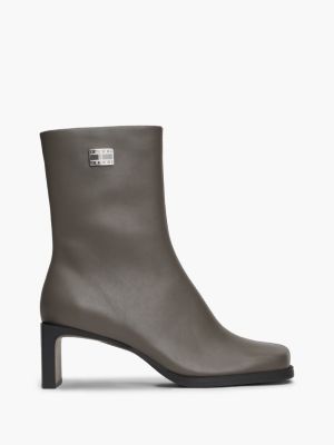 grey leather square toe ankle boots for women tommy jeans