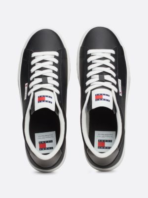 black leather metallic heel cupsole trainers for women tommy jeans