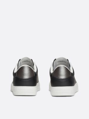 black leather metallic heel cupsole trainers for women tommy jeans