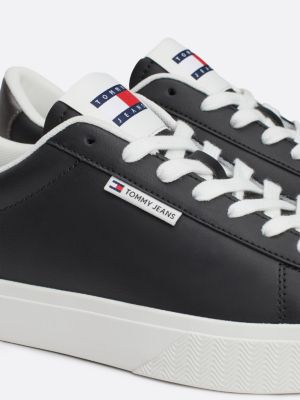 black leather metallic heel cupsole trainers for women tommy jeans