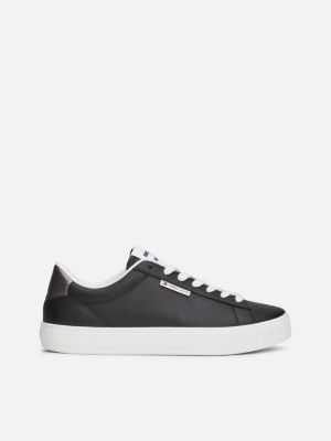 black leather metallic heel cupsole trainers for women tommy jeans