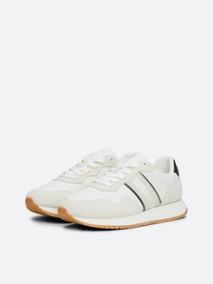 white suede tonal runner trainers for women tommy jeans