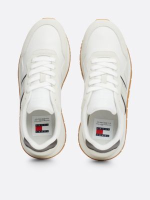 white suede tonal runner trainers for women tommy jeans