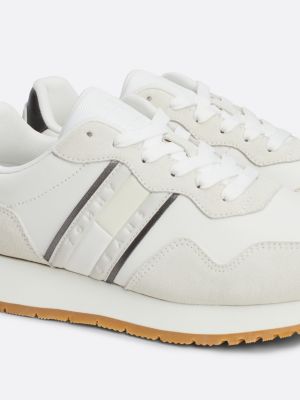 white suede tonal runner trainers for women tommy jeans