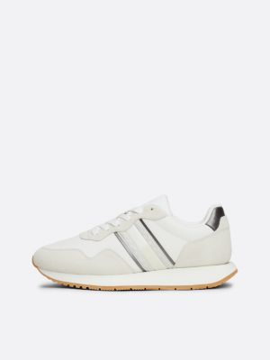 white suede tonal runner trainers for women tommy jeans