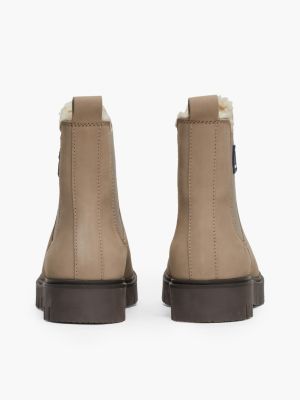 beige warm lined leather cleat chelsea boots for women tommy jeans