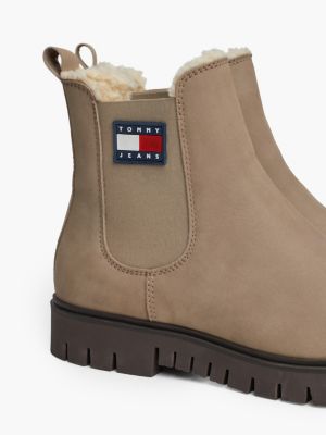 bottines chelsea crantées en cuir fourrées beige pour femmes tommy jeans