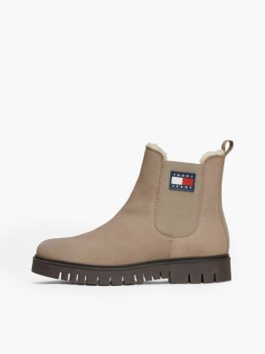 beige warm lined leather cleat chelsea boots for women tommy jeans