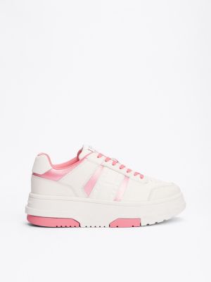 multi the brooklyn leren sneaker met plateauzool voor dames - tommy jeans