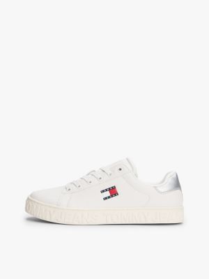 baskets avec cuir à logo en relief blanc pour femmes tommy jeans