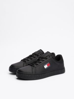 schwarz kontrast-sneaker mit geprägtem logo für damen - tommy jeans