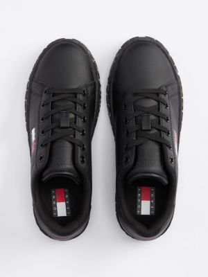 black logo embossed contrast trainers for women tommy jeans