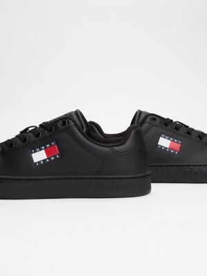 schwarz sneaker mit geprägtem logo und leder für damen - tommy jeans