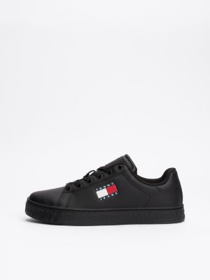 black logo embossed contrast trainers for women tommy jeans