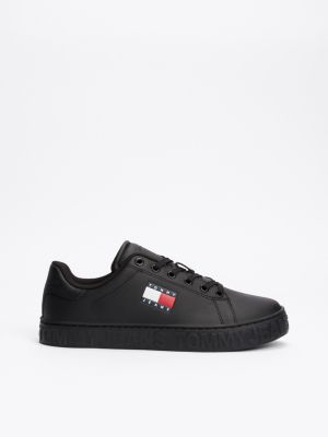 black logo embossed contrast trainers for women tommy jeans