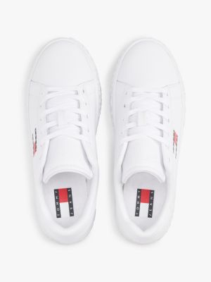 white logo embossed contrast trainers for women tommy jeans