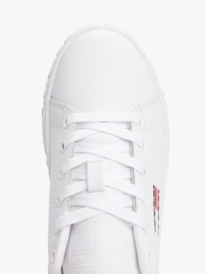 white logo embossed contrast trainers for women tommy jeans