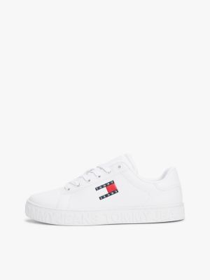 white logo embossed contrast trainers for women tommy jeans