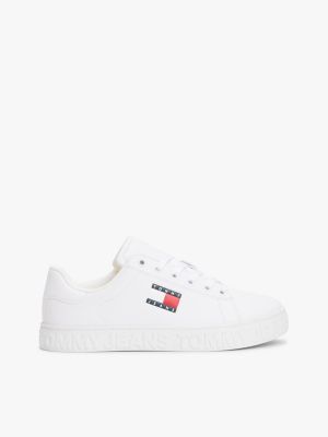 white logo embossed contrast trainers for women tommy jeans