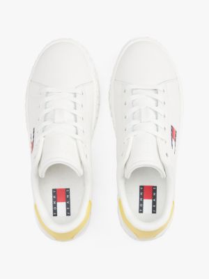 yellow logo embossed contrast trainers for women tommy jeans