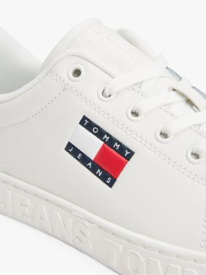 yellow logo embossed contrast trainers for women tommy jeans