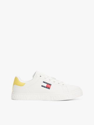 yellow logo embossed contrast trainers for women tommy jeans