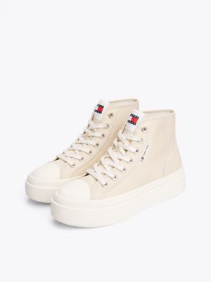 beige platform high-top trainers for women tommy jeans