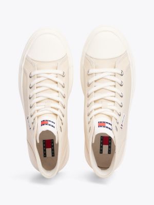 beige platform high-top trainers for women tommy jeans