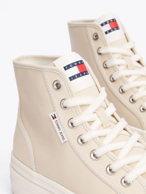 beige platform high-top trainers for women tommy jeans