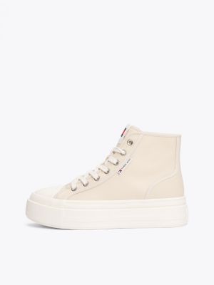 beige high-top plateau-sneaker für damen - tommy jeans