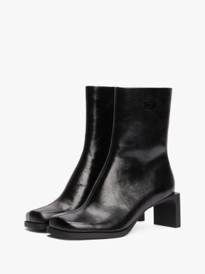 black leather square toe ankle boots for women tommy jeans