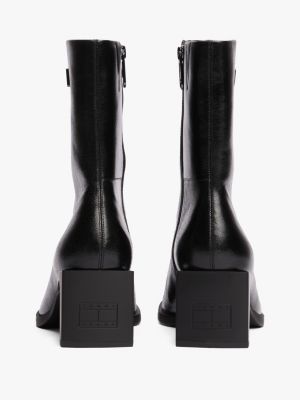 black leather square toe ankle boots for women tommy jeans