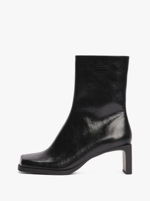 black leather square toe ankle boots for women tommy jeans