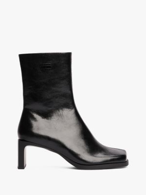 black leather square toe ankle boots for women tommy jeans