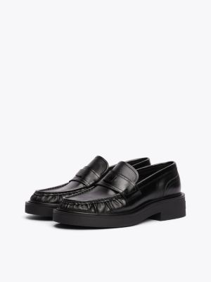 black leather chunky sole loafers for women tommy jeans