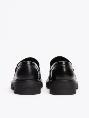 black leather chunky sole loafers for women tommy jeans