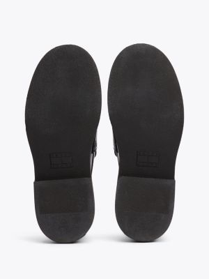 black leather chunky sole loafers for women tommy jeans