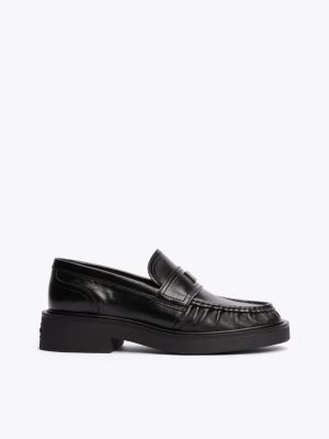 black leather chunky sole loafers for women tommy jeans