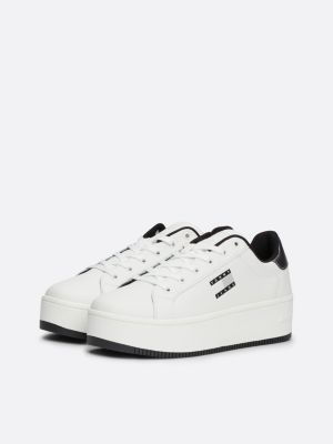schwarz flatform-ledersneaker mit metallic-absatz für damen - tommy jeans