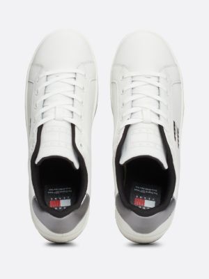 schwarz flatform-ledersneaker mit metallic-absatz für damen - tommy jeans